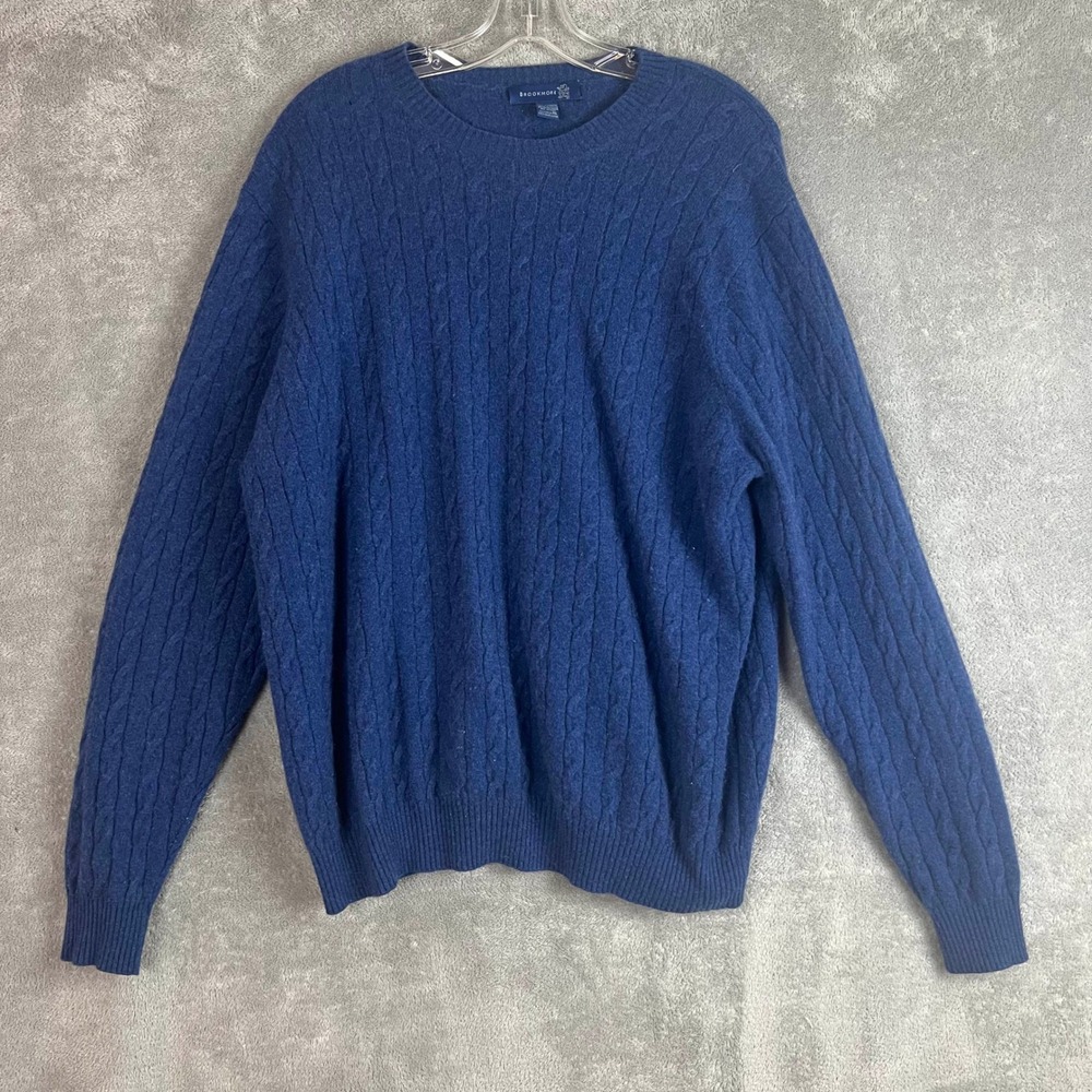 Brookemore Sweater Mens XL Blue Cable Knit 100% Cashmere Luxe